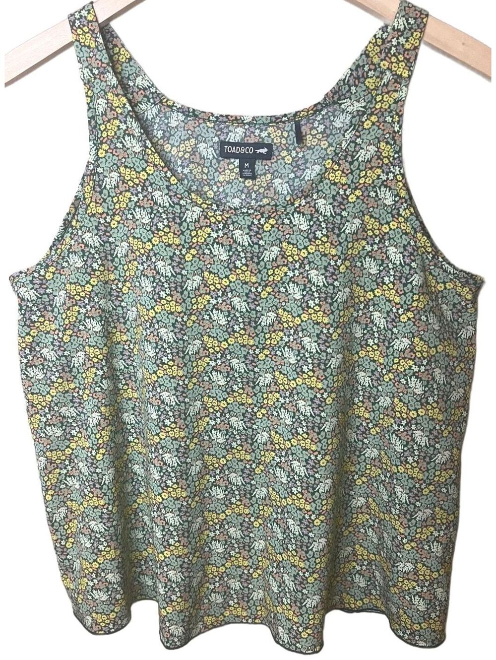 Toad&Co Sunkissed Floral Flowy Tank Top Green Pink Yellow M Quick Dry Travel